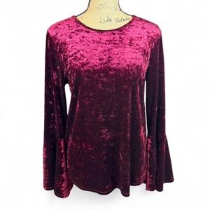 Beachlunchlounge Collection Burgundy Crushed Velvet Bell Sleeve Top – Size Small